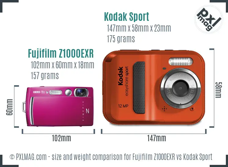 Fujifilm Z1000EXR vs Kodak Sport size comparison Fujifilm Z1000EXR vs Kodak Sport size comparison
