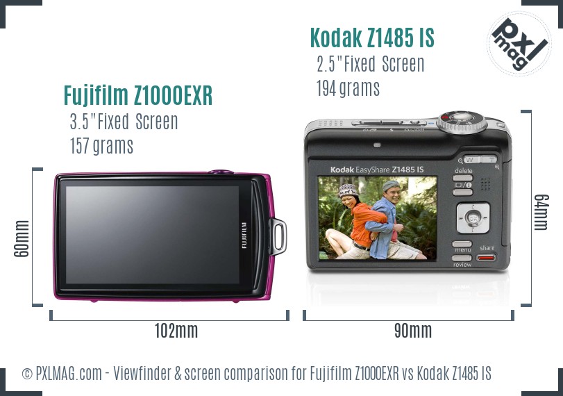 Fujifilm Z1000EXR vs Kodak Z1485 IS Screen and Viewfinder comparison