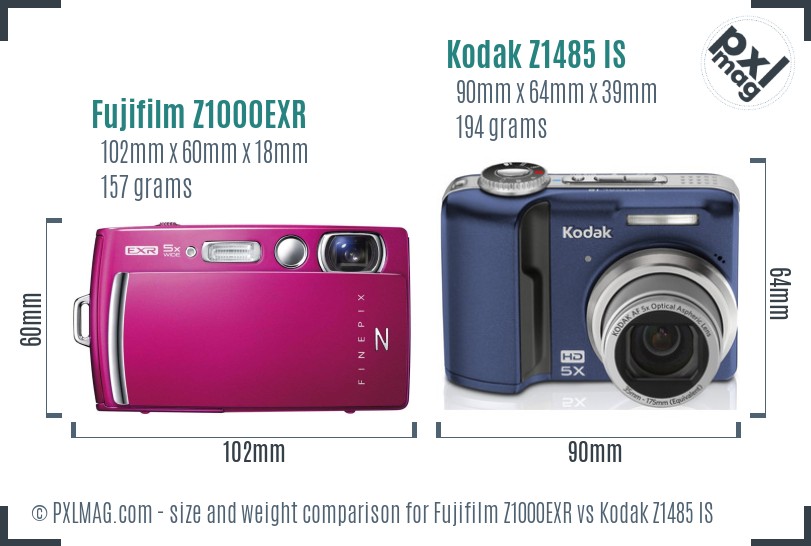 Fujifilm Z1000EXR vs Kodak Z1485 IS size comparison Fujifilm Z1000EXR vs Kodak Z1485 IS size comparison