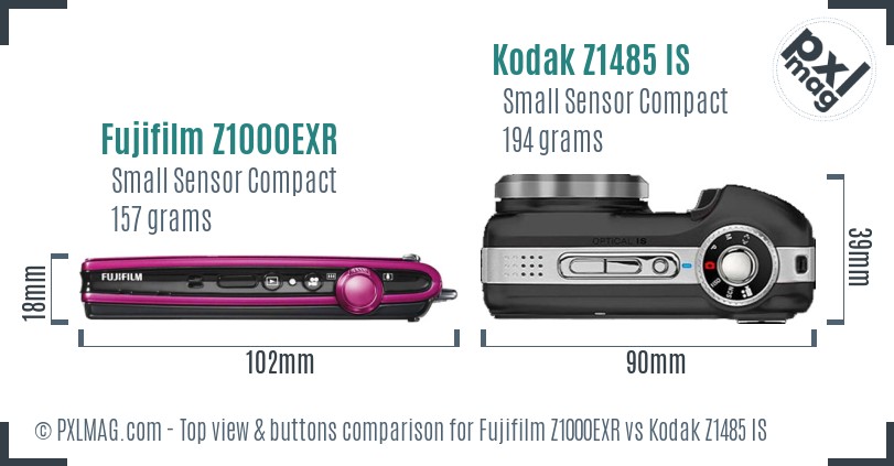 Fujifilm Z1000EXR vs Kodak Z1485 IS top view buttons comparison
