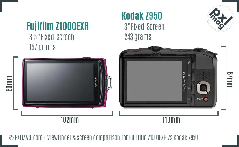 Fujifilm Z1000EXR vs Kodak Z950 Screen and Viewfinder comparison