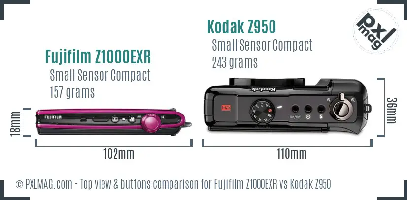 Fujifilm Z1000EXR vs Kodak Z950 top view buttons comparison