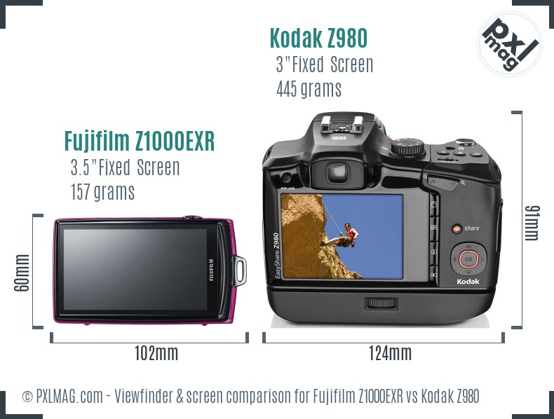 Fujifilm Z1000EXR vs Kodak Z980 Screen and Viewfinder comparison