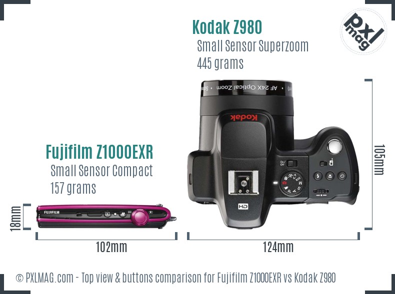 Fujifilm Z1000EXR vs Kodak Z980 top view buttons comparison