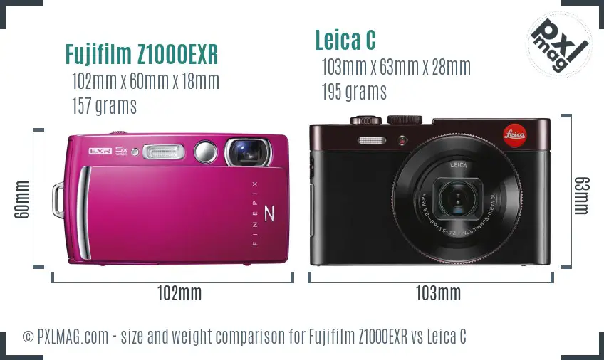 Fujifilm Z1000EXR vs Leica C size comparison