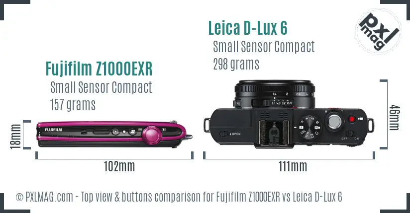 Fujifilm Z1000EXR vs Leica D-Lux 6 top view buttons comparison