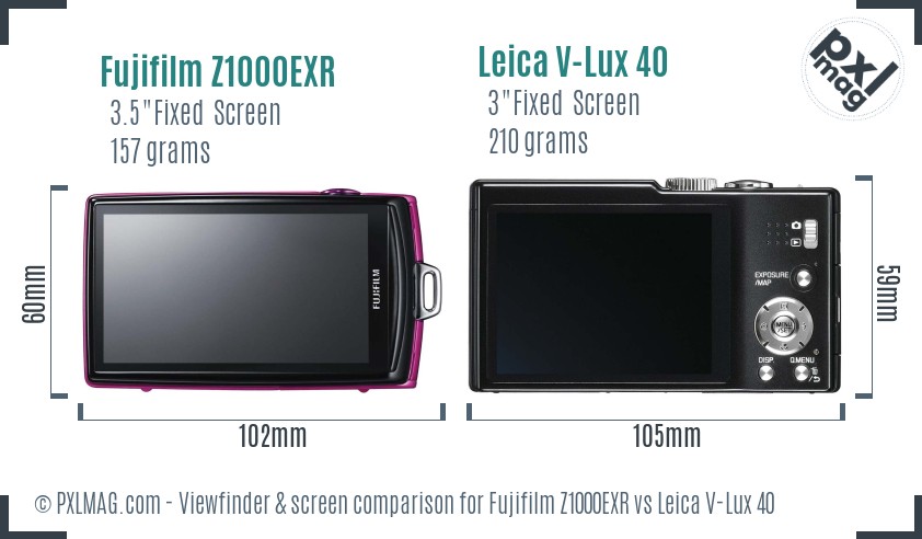 Fujifilm Z1000EXR vs Leica V-Lux 40 Screen and Viewfinder comparison