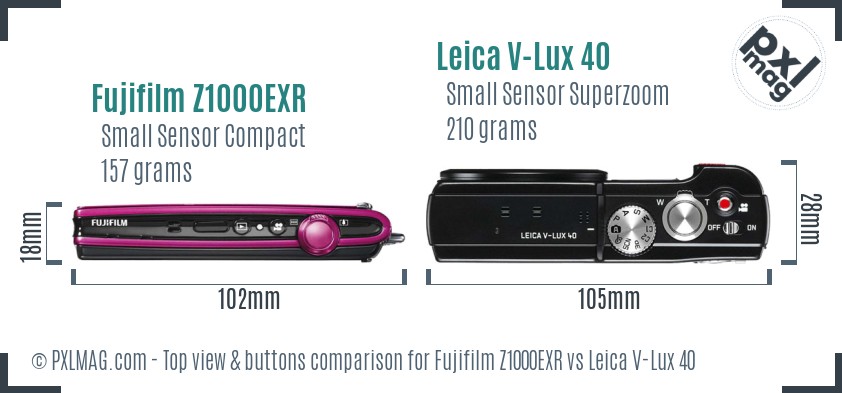 Fujifilm Z1000EXR vs Leica V-Lux 40 top view buttons comparison
