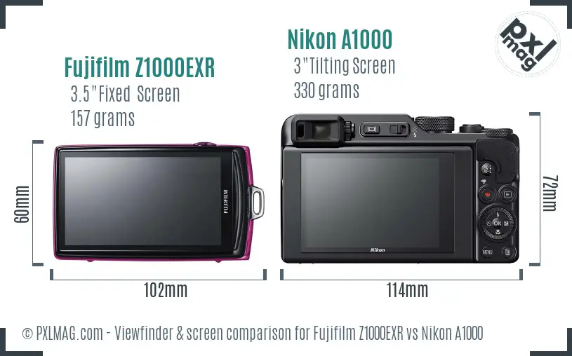 Fujifilm Z1000EXR vs Nikon A1000 Screen and Viewfinder comparison