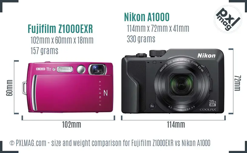 Fujifilm Z1000EXR vs Nikon A1000 size comparison Fujifilm Z1000EXR vs Nikon A1000 size comparison