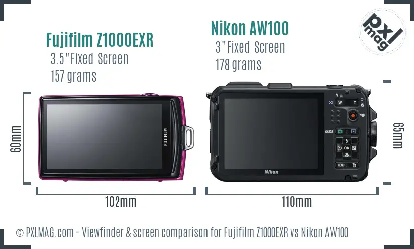 Fujifilm Z1000EXR vs Nikon AW100 Screen and Viewfinder comparison