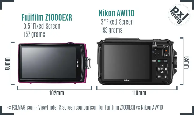 Fujifilm Z1000EXR vs Nikon AW110 Screen and Viewfinder comparison Fujifilm Z1000EXR vs Nikon AW110 Screen and Viewfinder comparison