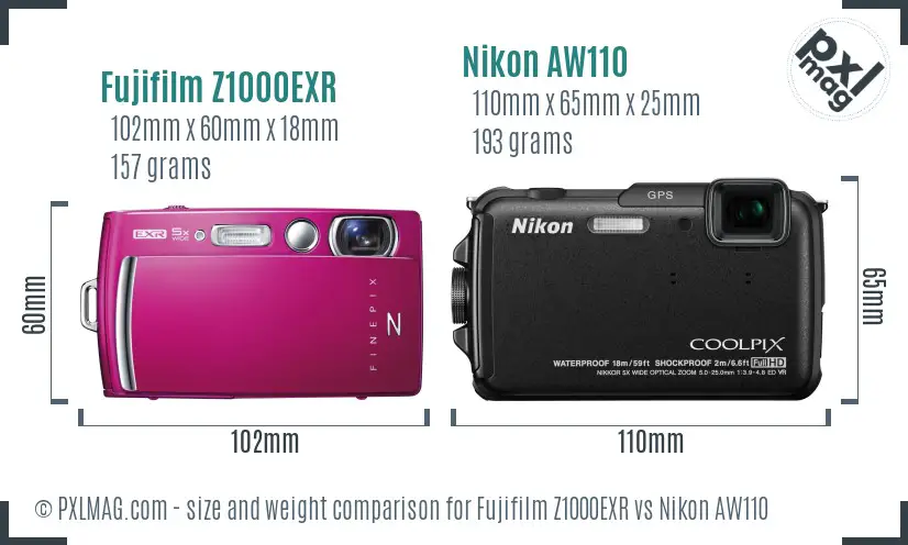 Fujifilm Z1000EXR vs Nikon AW110 size comparison Fujifilm Z1000EXR vs Nikon AW110 size comparison