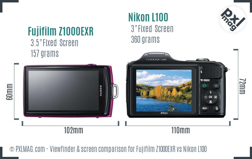 Fujifilm Z1000EXR vs Nikon L100 Screen and Viewfinder comparison
