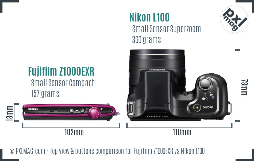 Fujifilm Z1000EXR vs Nikon L100 top view buttons comparison