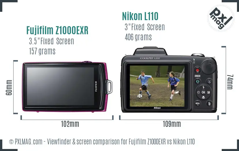 Fujifilm Z1000EXR vs Nikon L110 Screen and Viewfinder comparison