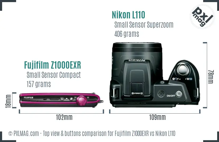 Fujifilm Z1000EXR vs Nikon L110 top view buttons comparison