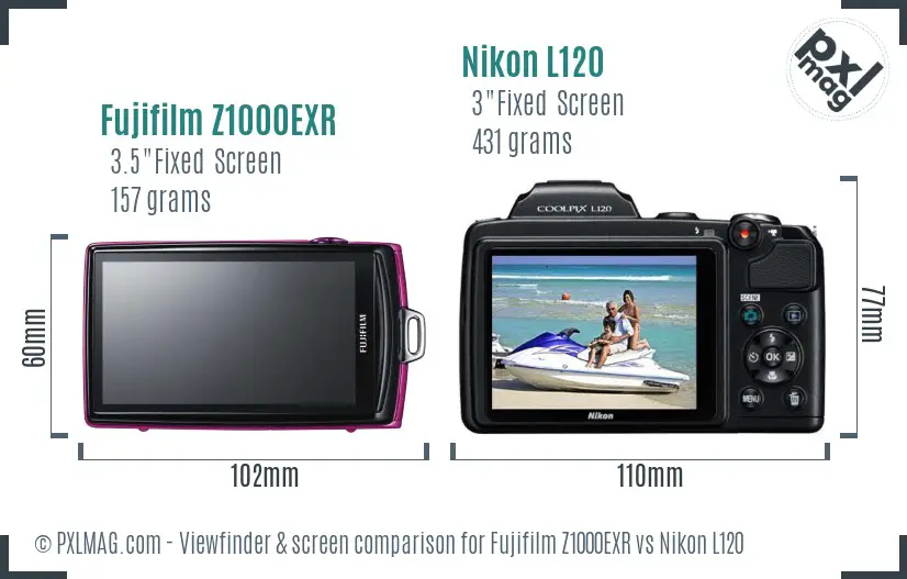 Fujifilm Z1000EXR vs Nikon L120 Screen and Viewfinder comparison