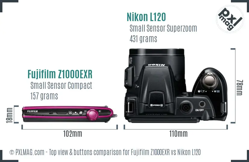 Fujifilm Z1000EXR vs Nikon L120 top view buttons comparison