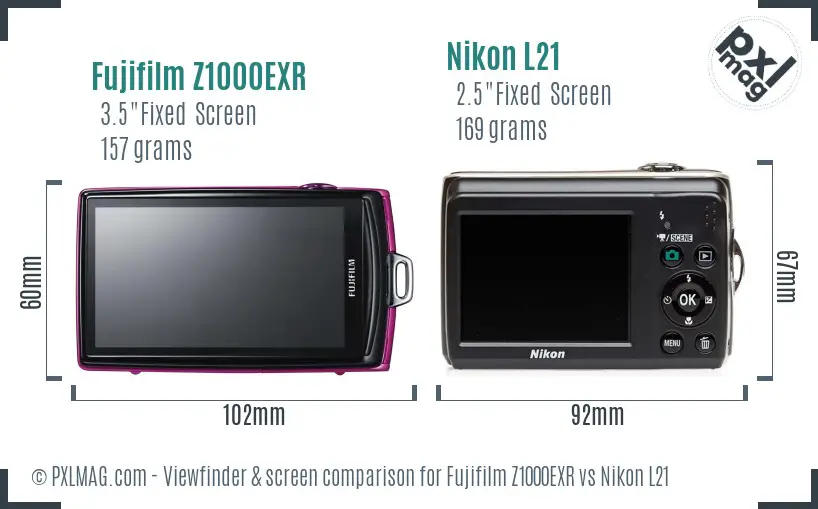 Fujifilm Z1000EXR vs Nikon L21 Screen and Viewfinder comparison