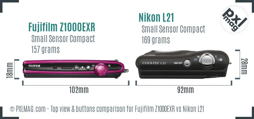 Fujifilm Z1000EXR vs Nikon L21 top view buttons comparison