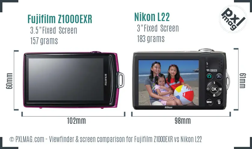 Fujifilm Z1000EXR vs Nikon L22 Screen and Viewfinder comparison Fujifilm Z1000EXR vs Nikon L22 Screen and Viewfinder comparison