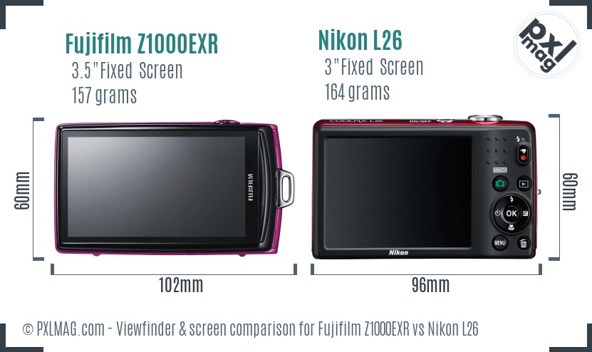 Fujifilm Z1000EXR vs Nikon L26 Screen and Viewfinder comparison