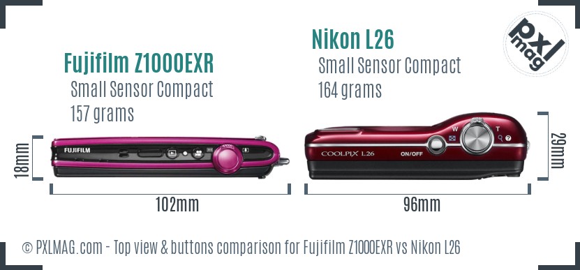 Fujifilm Z1000EXR vs Nikon L26 top view buttons comparison