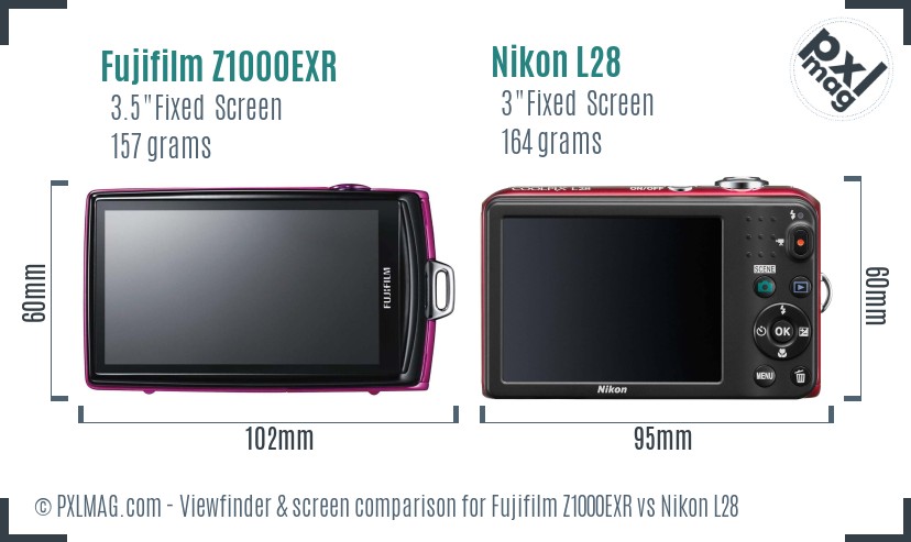 Fujifilm Z1000EXR vs Nikon L28 Screen and Viewfinder comparison