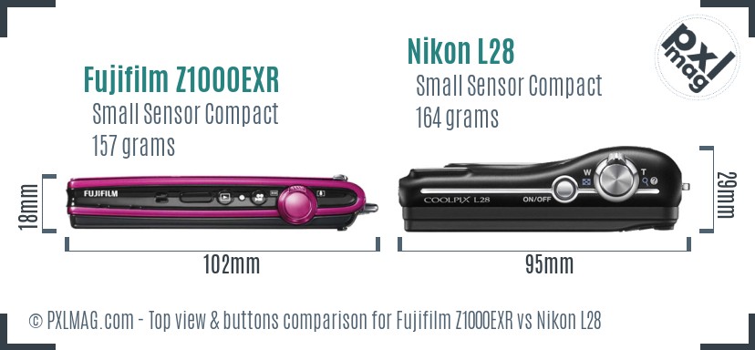 Fujifilm Z1000EXR vs Nikon L28 top view buttons comparison