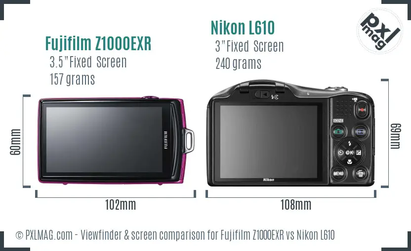 Fujifilm Z1000EXR vs Nikon L610 Screen and Viewfinder comparison