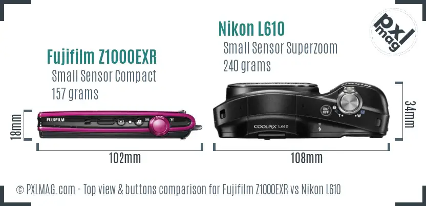 Fujifilm Z1000EXR vs Nikon L610 top view buttons comparison