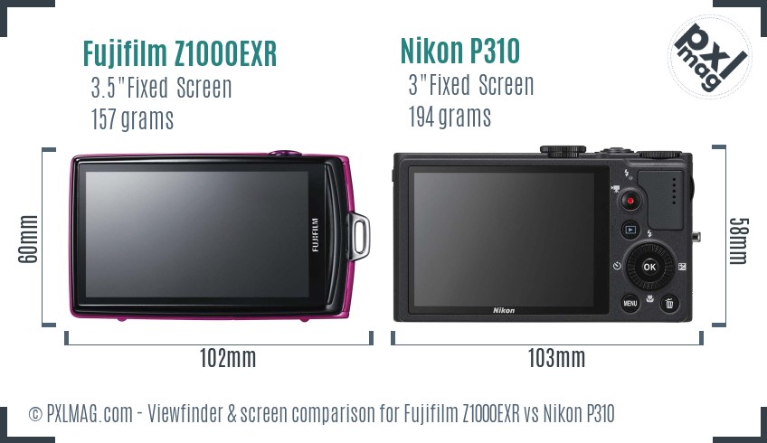 Fujifilm Z1000EXR vs Nikon P310 Screen and Viewfinder comparison