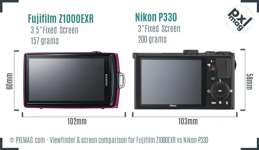 Fujifilm Z1000EXR vs Nikon P330 Screen and Viewfinder comparison