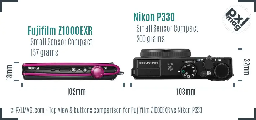 Fujifilm Z1000EXR vs Nikon P330 top view buttons comparison