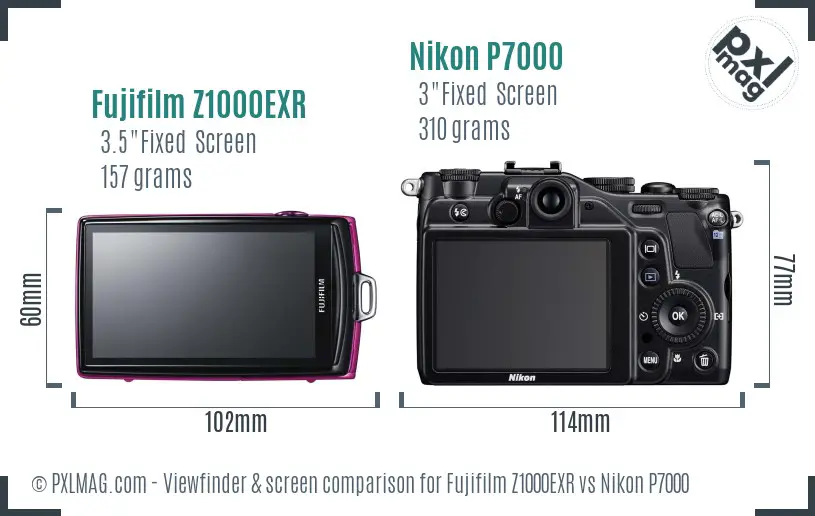 Fujifilm Z1000EXR vs Nikon P7000 Screen and Viewfinder comparison