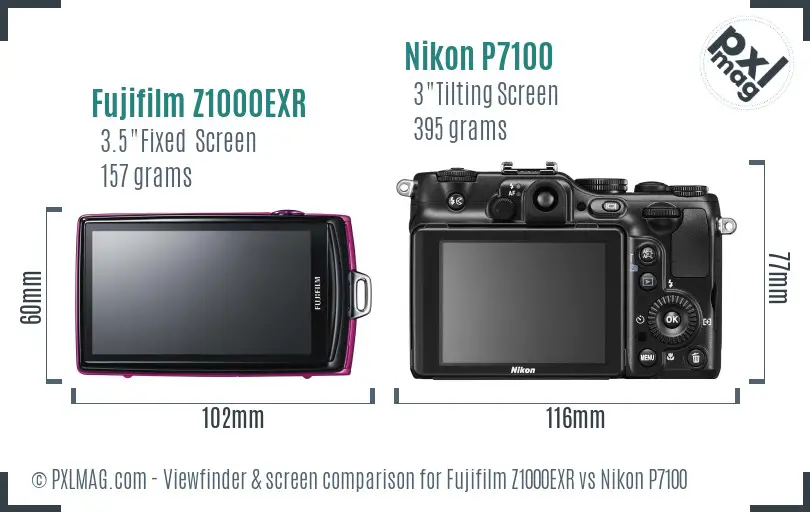 Fujifilm Z1000EXR vs Nikon P7100 Screen and Viewfinder comparison