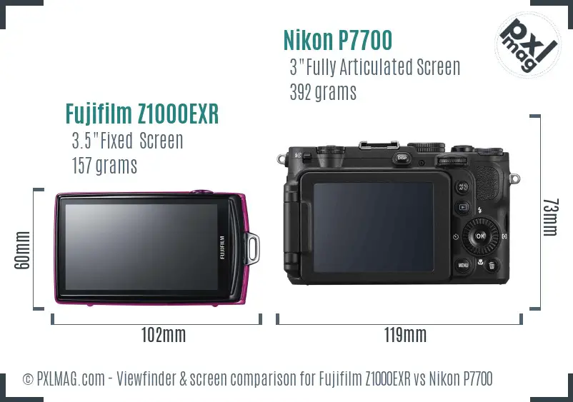 Fujifilm Z1000EXR vs Nikon P7700 Screen and Viewfinder comparison