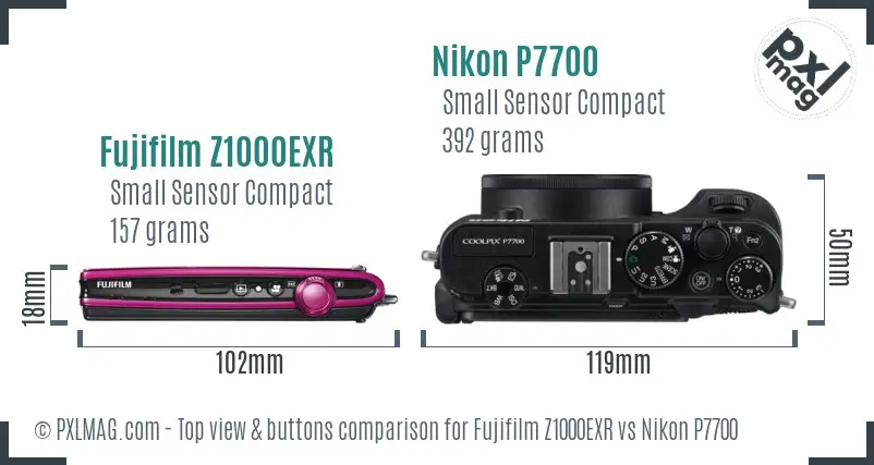 Fujifilm Z1000EXR vs Nikon P7700 top view buttons comparison