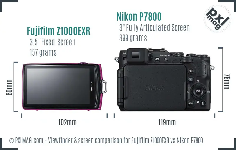 Fujifilm Z1000EXR vs Nikon P7800 Screen and Viewfinder comparison