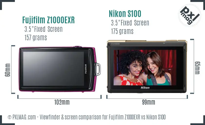 Fujifilm Z1000EXR vs Nikon S100 Screen and Viewfinder comparison