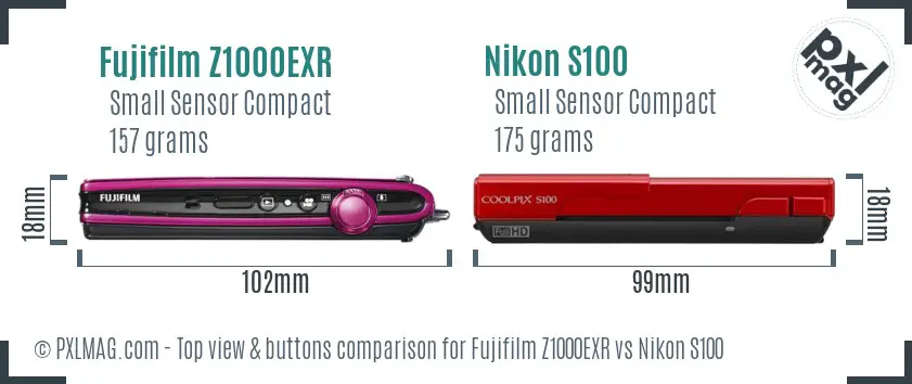 Fujifilm Z1000EXR vs Nikon S100 top view buttons comparison