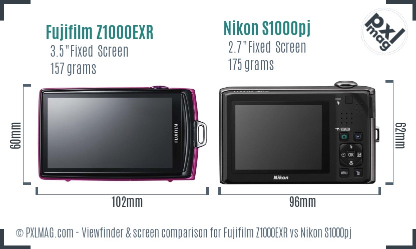 Fujifilm Z1000EXR vs Nikon S1000pj Screen and Viewfinder comparison