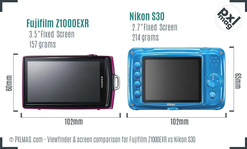 Fujifilm Z1000EXR vs Nikon S30 Screen and Viewfinder comparison