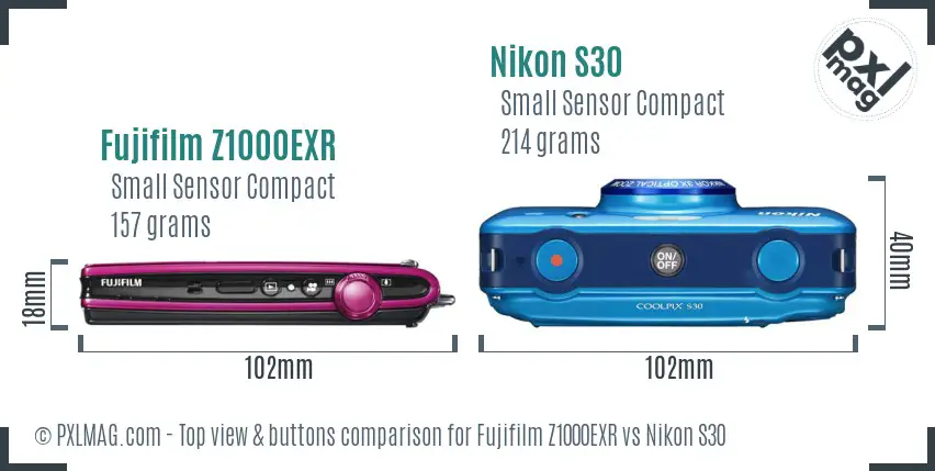 Fujifilm Z1000EXR vs Nikon S30 top view buttons comparison