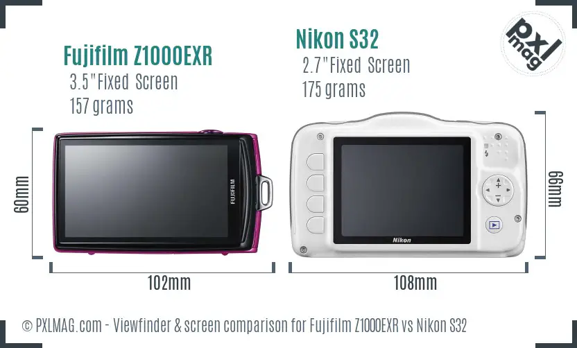 Fujifilm Z1000EXR vs Nikon S32 Screen and Viewfinder comparison