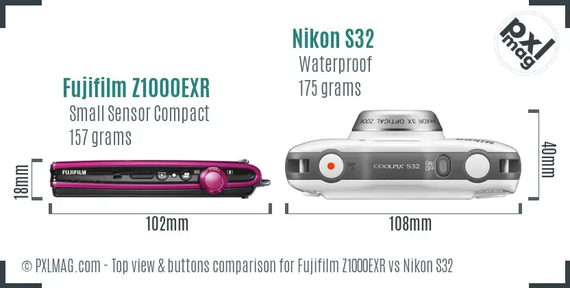 Fujifilm Z1000EXR vs Nikon S32 top view buttons comparison
