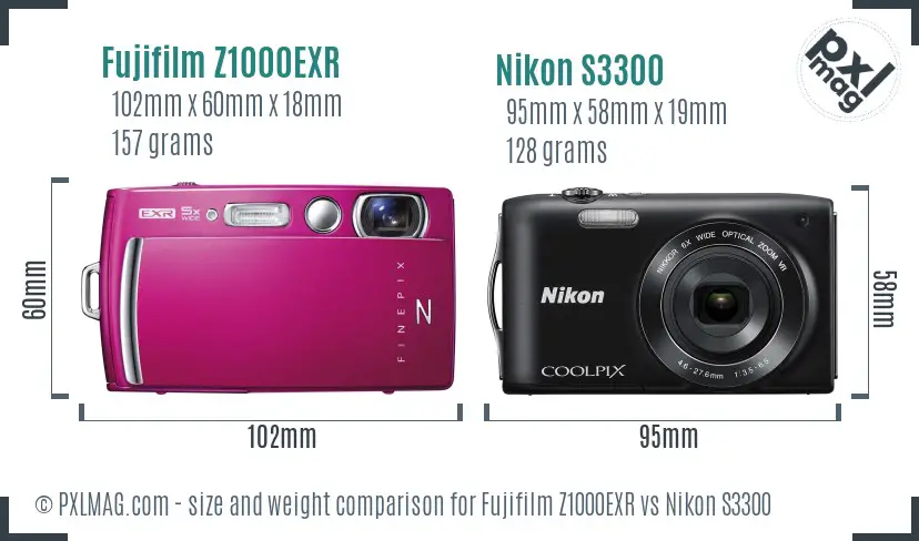 Fujifilm Z1000EXR vs Nikon S3300 size comparison