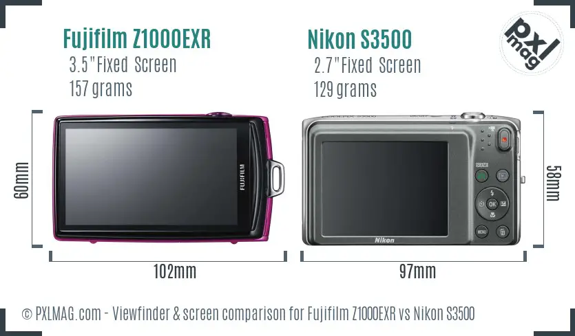 Fujifilm Z1000EXR vs Nikon S3500 Screen and Viewfinder comparison