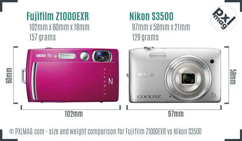 Fujifilm Z1000EXR vs Nikon S3500 size comparison